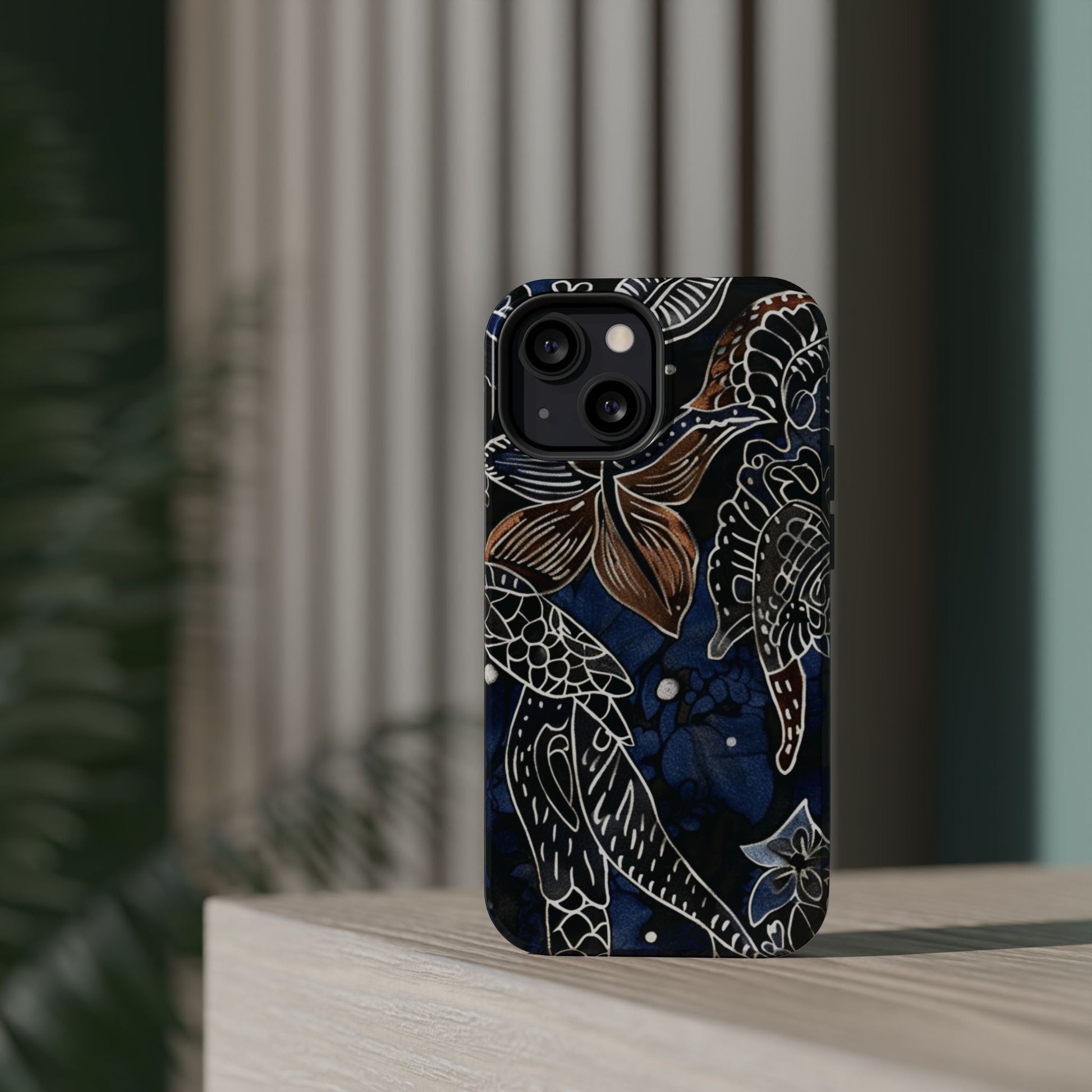 Floral Koi Phone Case — Magnetic Impact - Resistant, Navy Tattoo - Style Design - DIGITAL X