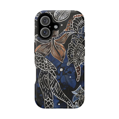 Floral Koi Phone Case — Magnetic Impact - Resistant, Navy Tattoo - Style Design - DIGITAL X