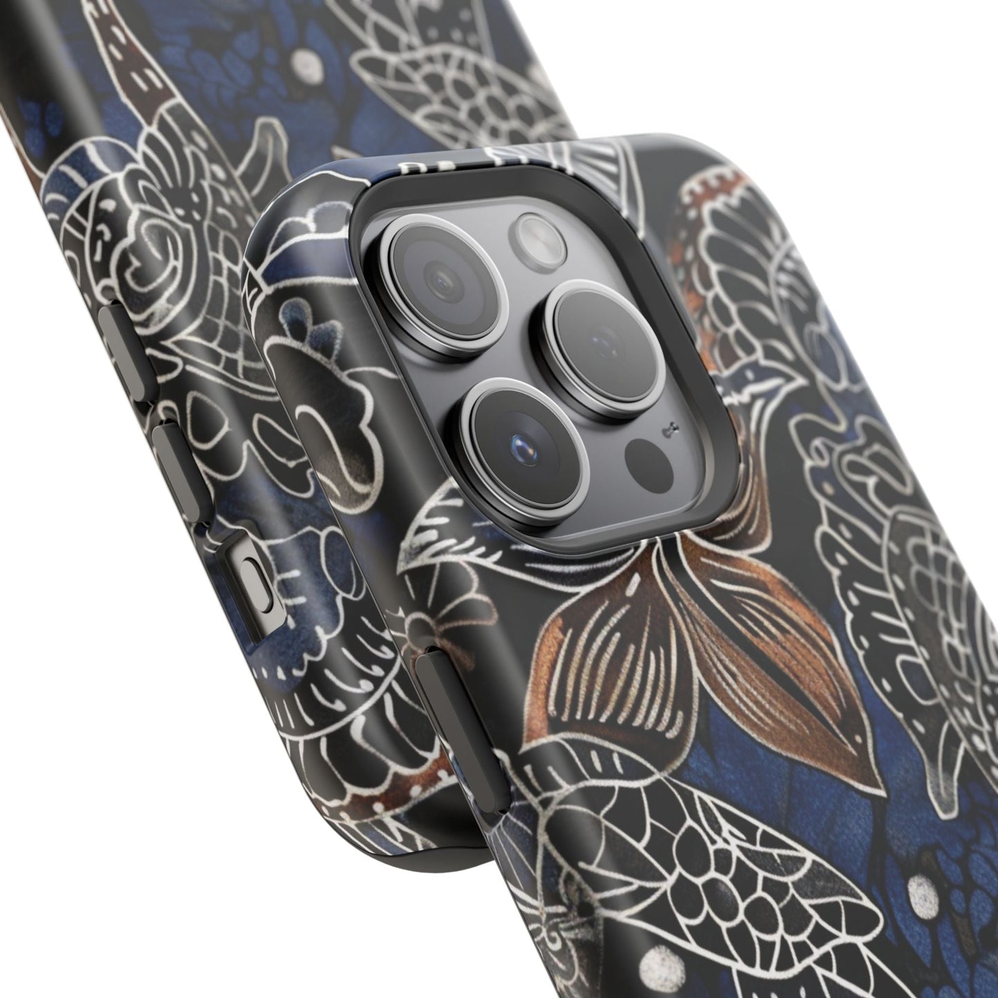 Floral Koi Phone Case — Magnetic Impact - Resistant, Navy Tattoo - Style Design - DIGITAL X