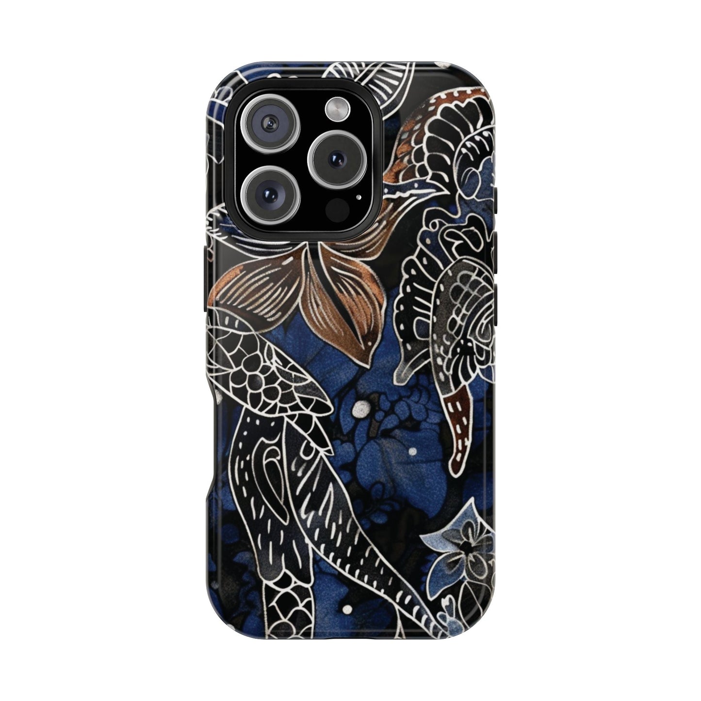 Floral Koi Phone Case — Magnetic Impact - Resistant, Navy Tattoo - Style Design - DIGITAL X