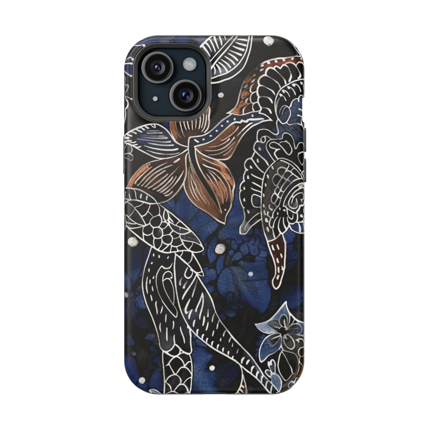Floral Koi Phone Case — Magnetic Impact - Resistant, Navy Tattoo - Style Design - DIGITAL X