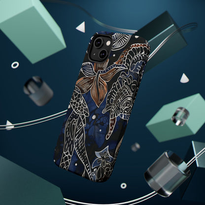 Floral Koi Phone Case — Magnetic Impact - Resistant, Navy Tattoo - Style Design - DIGITAL X