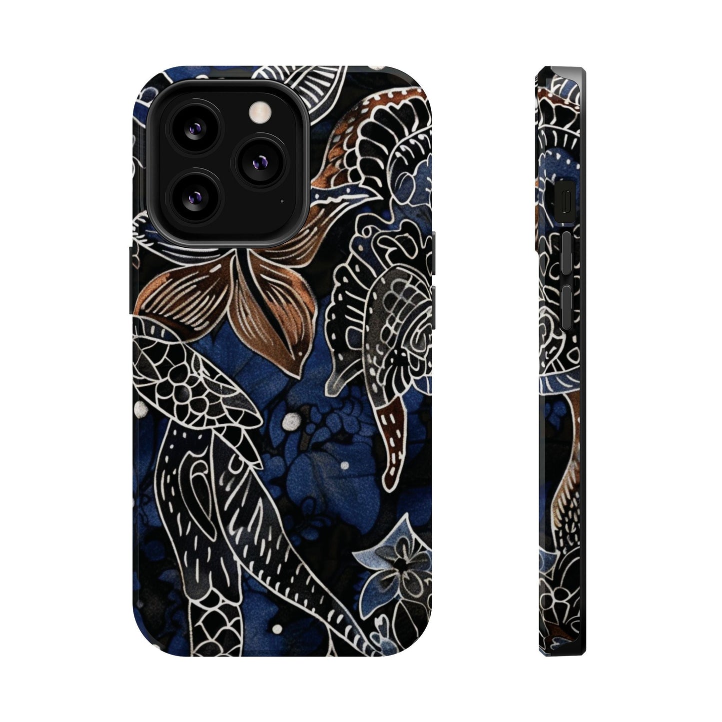 Floral Koi Phone Case — Magnetic Impact - Resistant, Navy Tattoo - Style Design - DIGITAL X