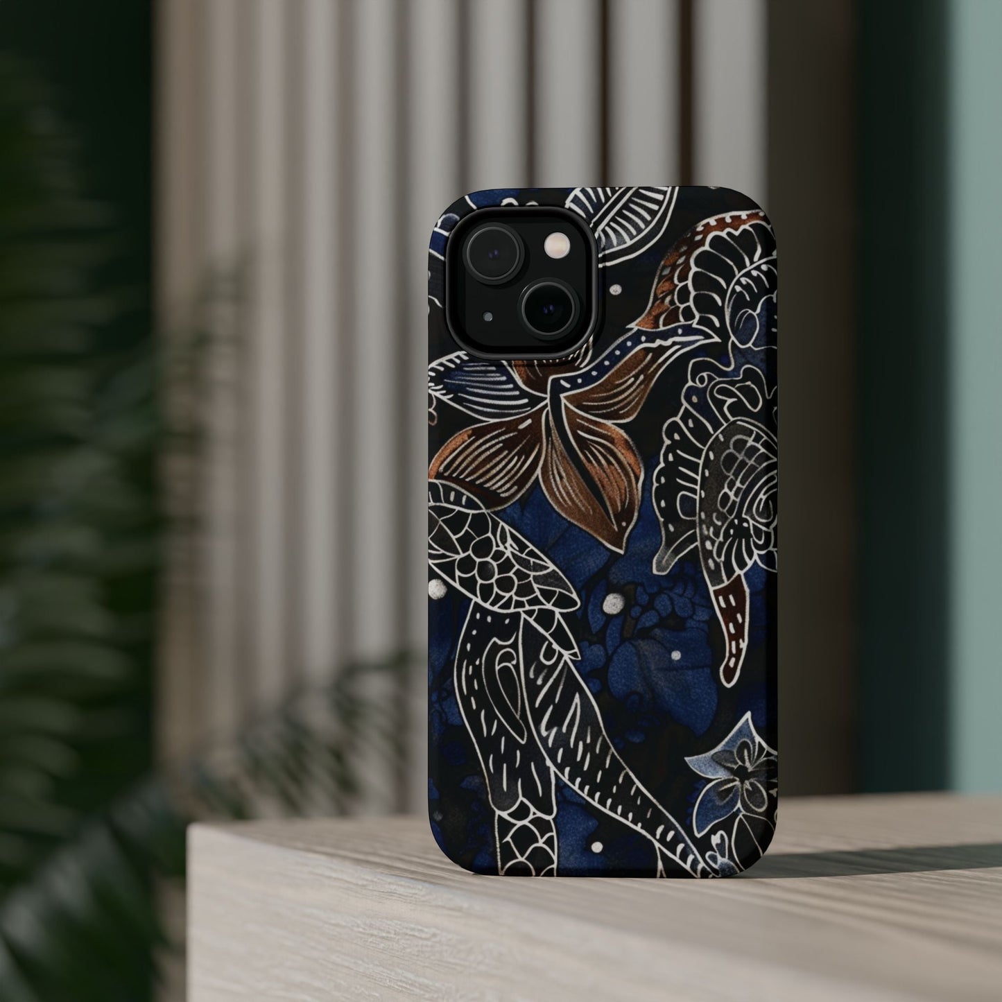 Floral Koi Phone Case — Magnetic Impact - Resistant, Navy Tattoo - Style Design - DIGITAL X