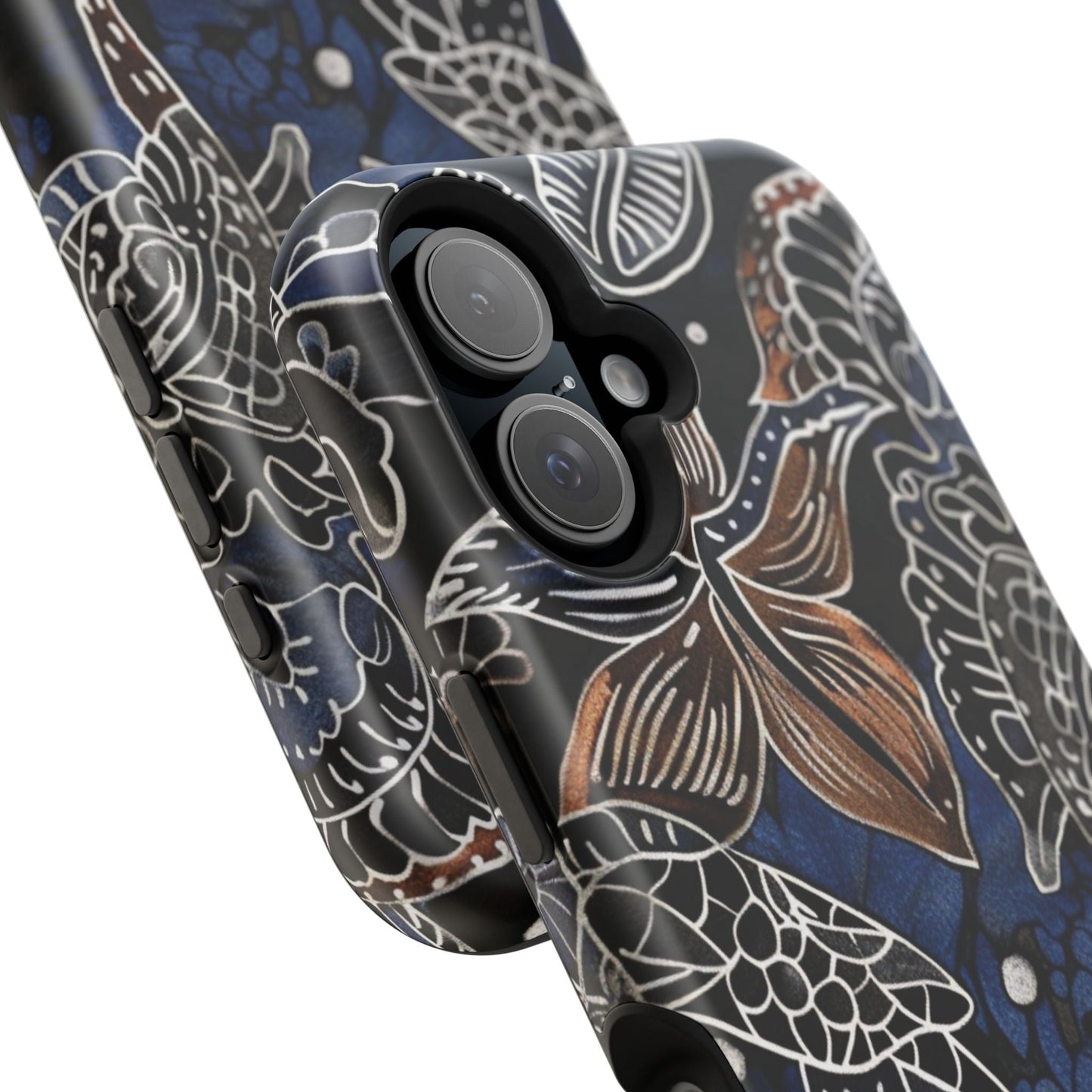 Floral Koi Phone Case — Magnetic Impact - Resistant, Navy Tattoo - Style Design - DIGITAL X