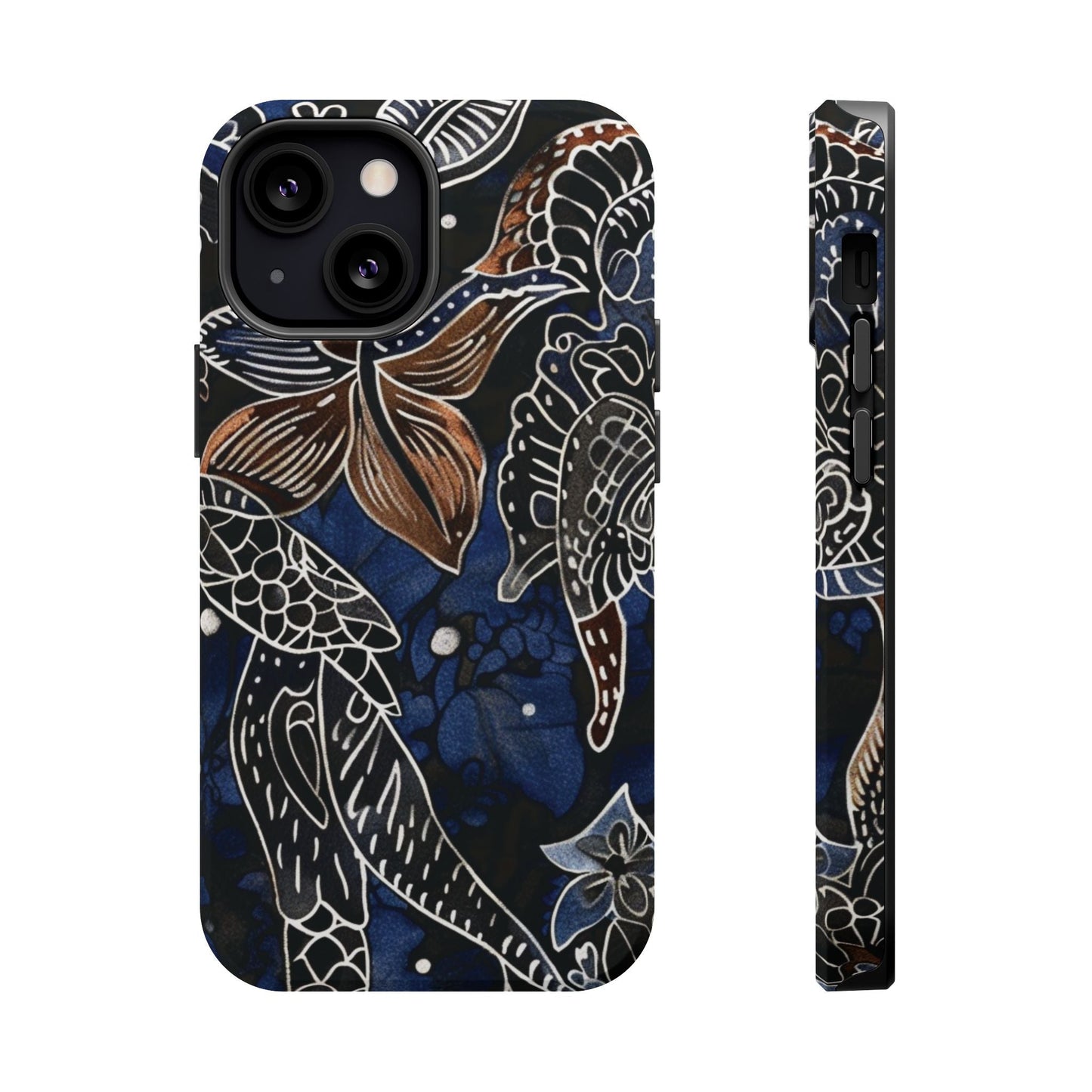Floral Koi Phone Case — Magnetic Impact - Resistant, Navy Tattoo - Style Design - DIGITAL X