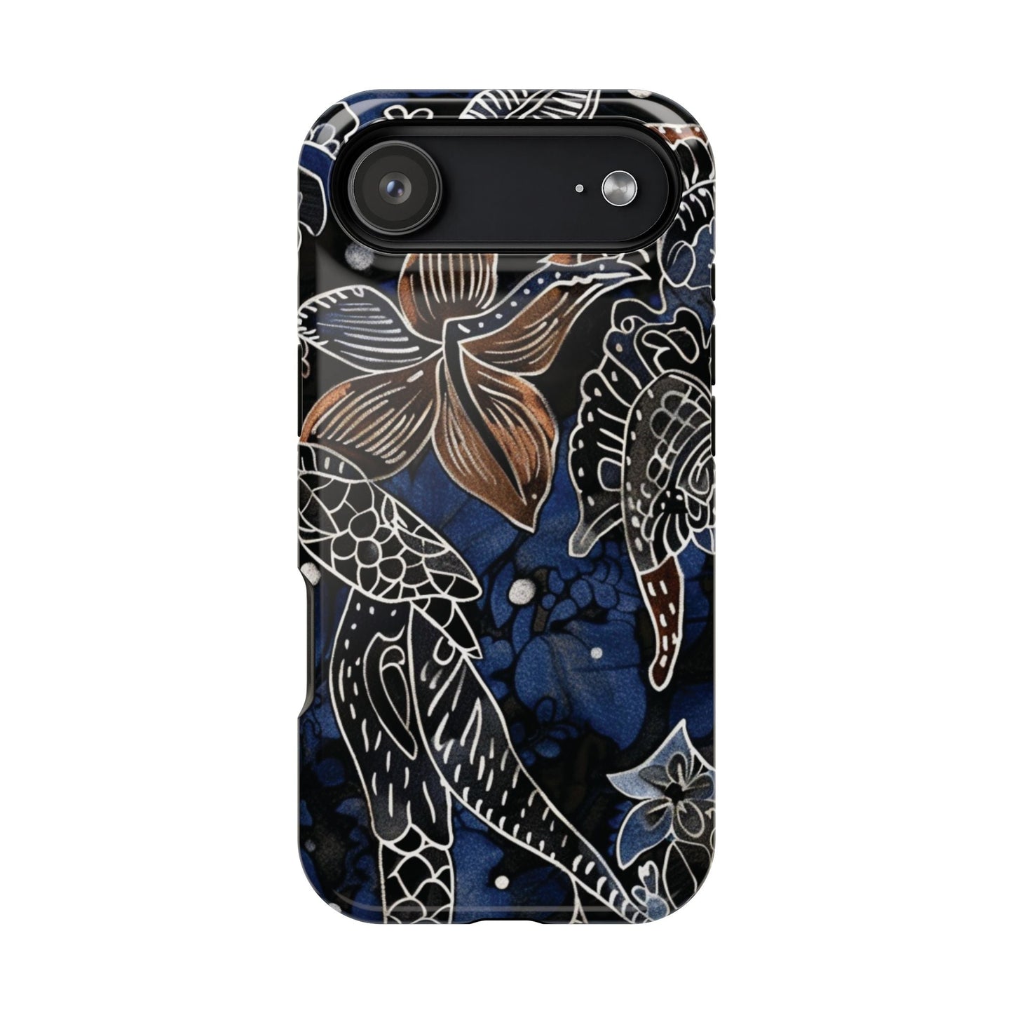Floral Koi Phone Case — Magnetic Impact - Resistant, Navy Tattoo - Style Design - DIGITAL X