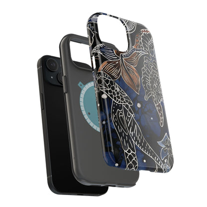 Floral Koi Phone Case — Magnetic Impact - Resistant, Navy Tattoo - Style Design - DIGITAL X