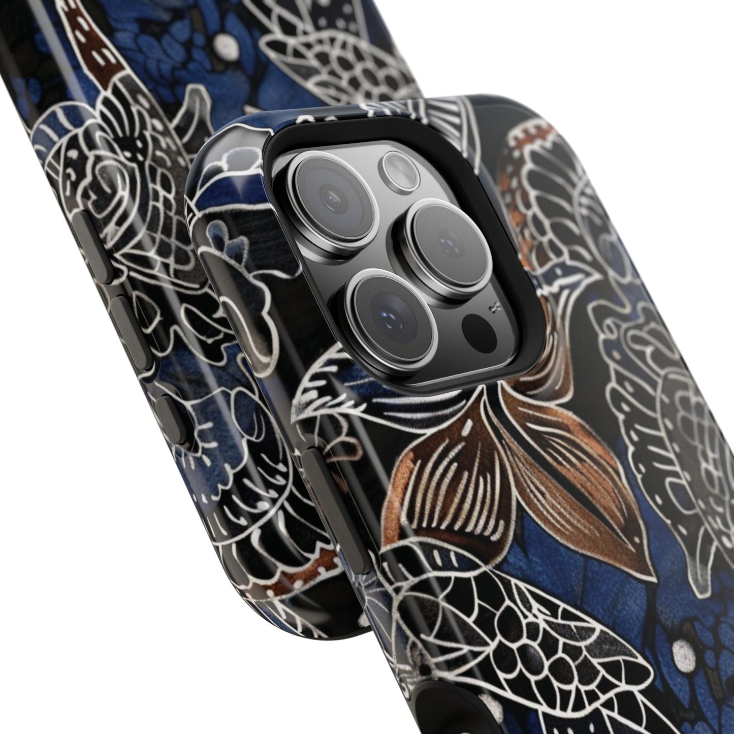 Floral Koi Phone Case — Magnetic Impact - Resistant, Navy Tattoo - Style Design - DIGITAL X