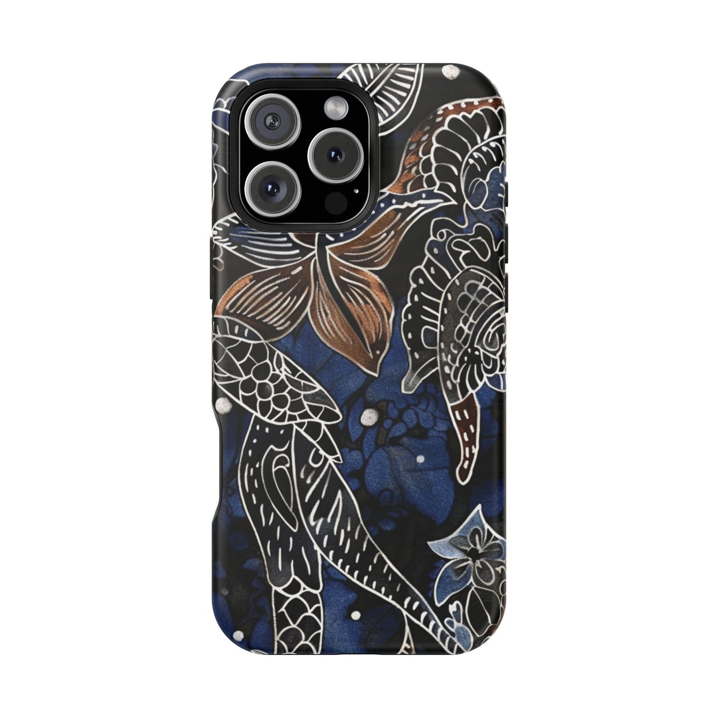 Floral Koi Phone Case — Magnetic Impact - Resistant, Navy Tattoo - Style Design - DIGITAL X