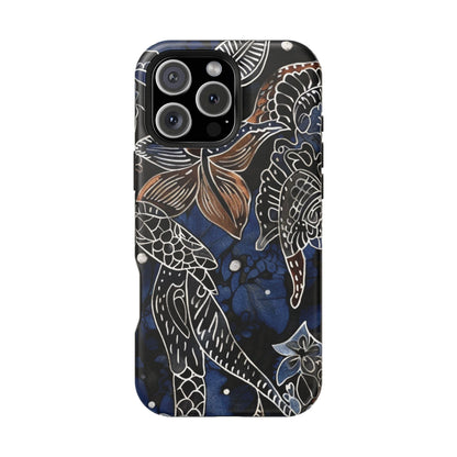Floral Koi Phone Case — Magnetic Impact - Resistant, Navy Tattoo - Style Design - DIGITAL X