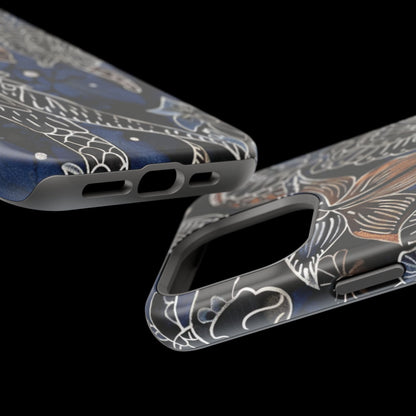 Floral Koi Phone Case — Magnetic Impact - Resistant, Navy Tattoo - Style Design - DIGITAL X