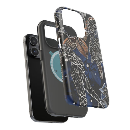Floral Koi Phone Case — Magnetic Impact - Resistant, Navy Tattoo - Style Design - DIGITAL X
