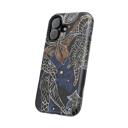 Floral Koi Phone Case — Magnetic Impact - Resistant, Navy Tattoo - Style Design - DIGITAL X