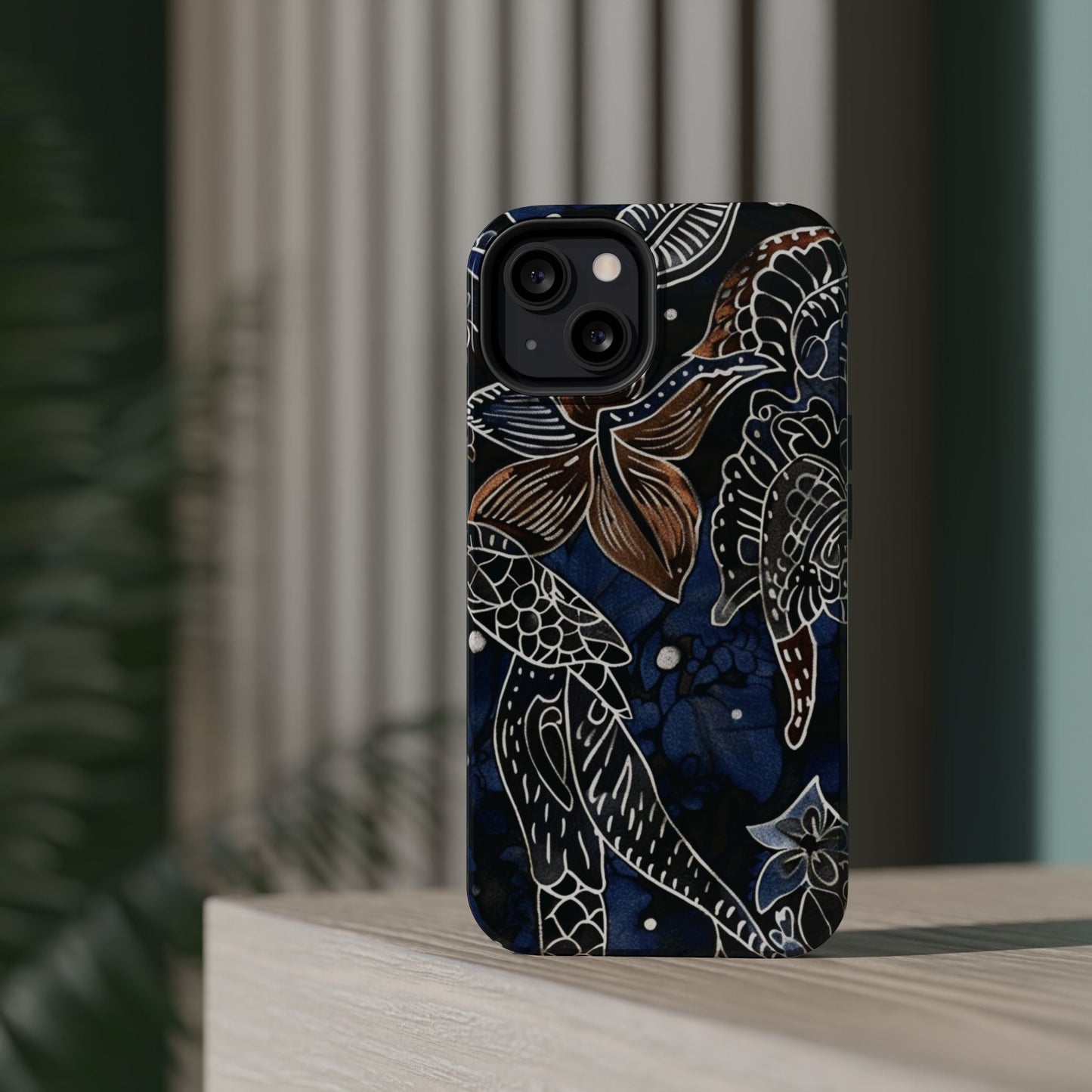 Floral Koi Phone Case — Magnetic Impact - Resistant, Navy Tattoo - Style Design - DIGITAL X