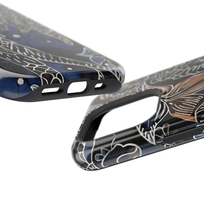 Floral Koi Phone Case — Magnetic Impact - Resistant, Navy Tattoo - Style Design - DIGITAL X
