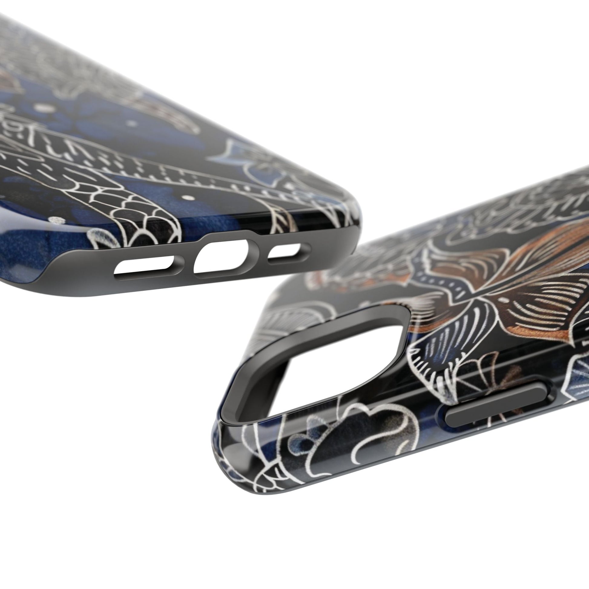 Floral Koi Phone Case — Magnetic Impact - Resistant, Navy Tattoo - Style Design - DIGITAL X