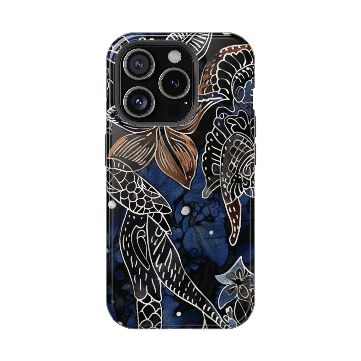 Floral Koi Phone Case — Magnetic Impact - Resistant, Navy Tattoo - Style Design - DIGITAL X