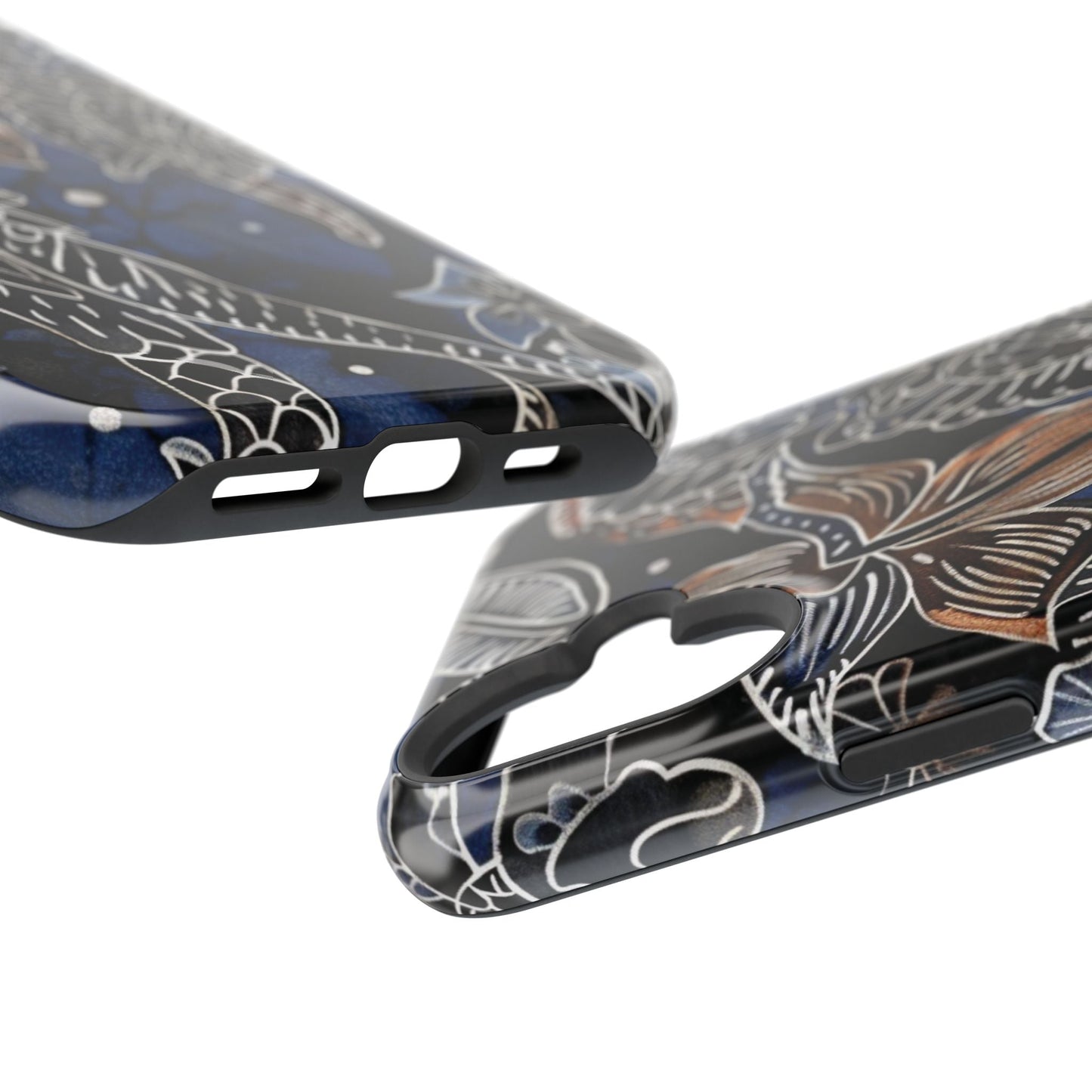 Floral Koi Phone Case — Magnetic Impact - Resistant, Navy Tattoo - Style Design - DIGITAL X