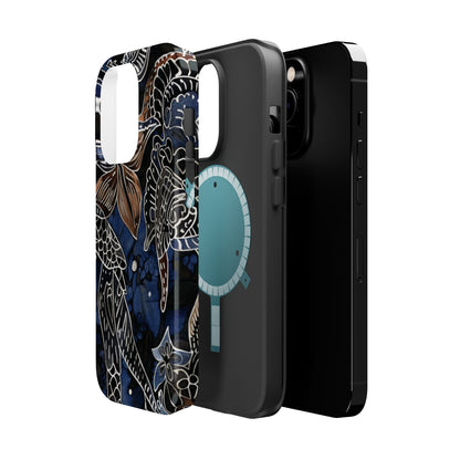 Floral Koi Phone Case — Magnetic Impact - Resistant, Navy Tattoo - Style Design - DIGITAL X