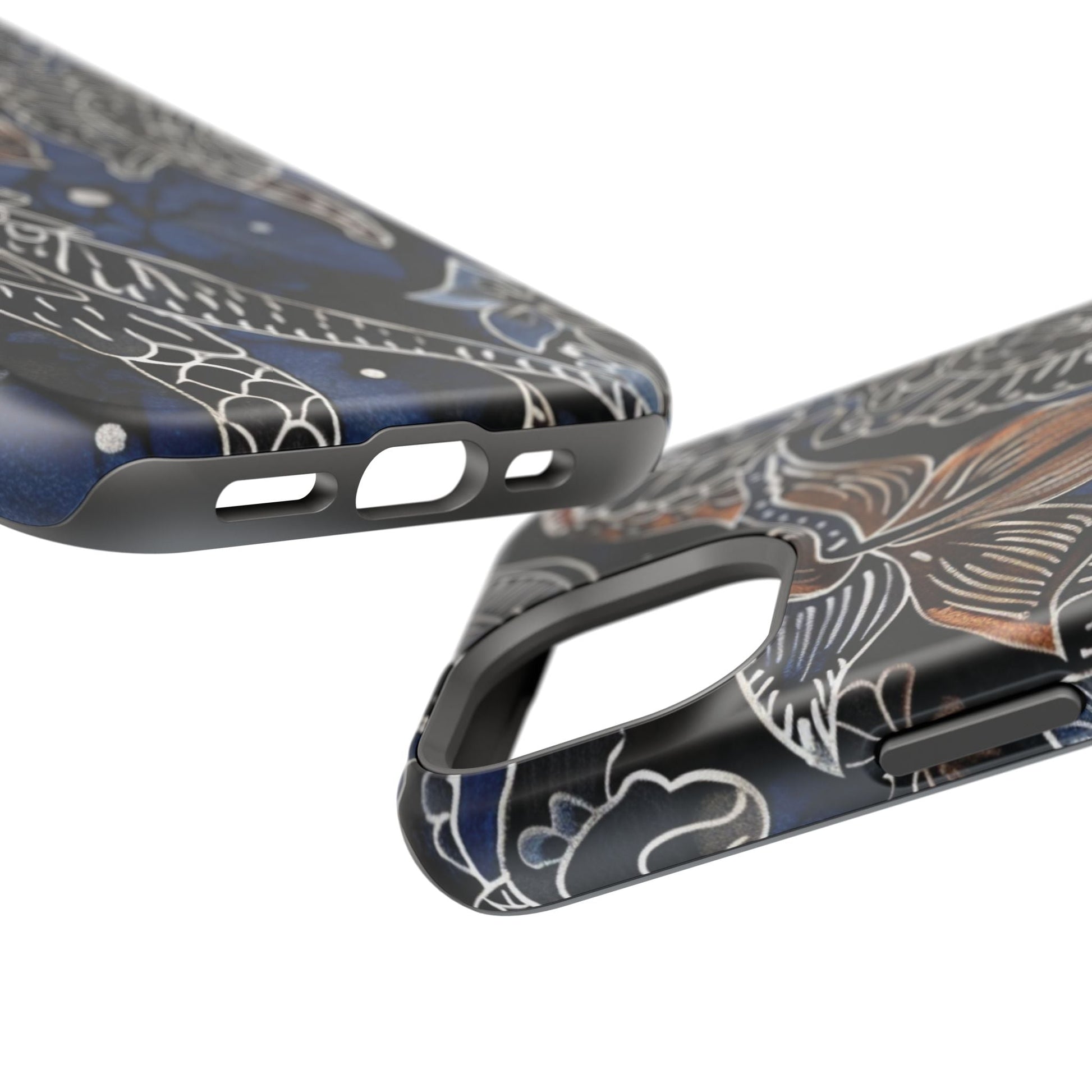 Floral Koi Phone Case — Magnetic Impact - Resistant, Navy Tattoo - Style Design - DIGITAL X