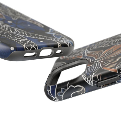Floral Koi Phone Case — Magnetic Impact - Resistant, Navy Tattoo - Style Design - DIGITAL X