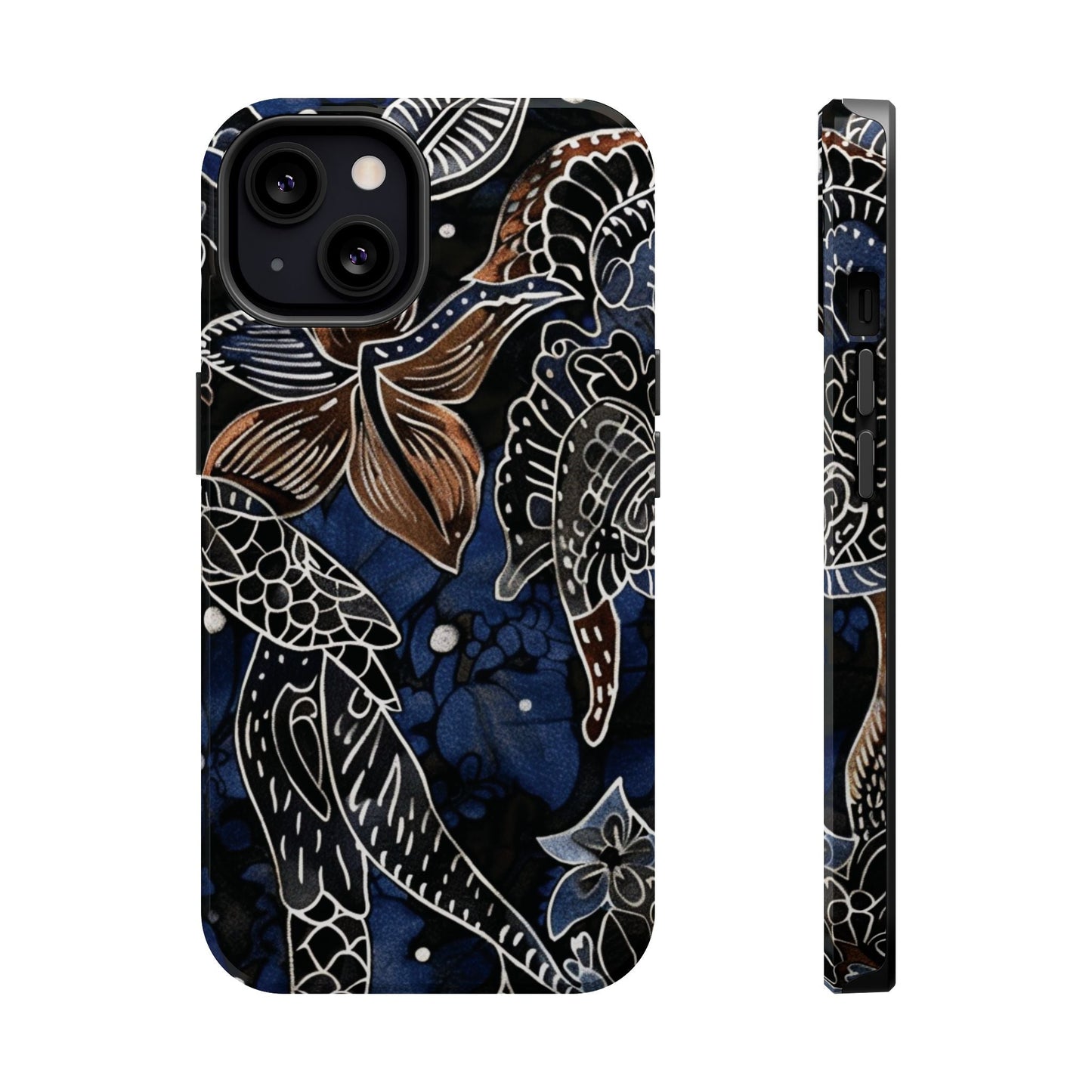 Floral Koi Phone Case — Magnetic Impact - Resistant, Navy Tattoo - Style Design - DIGITAL X