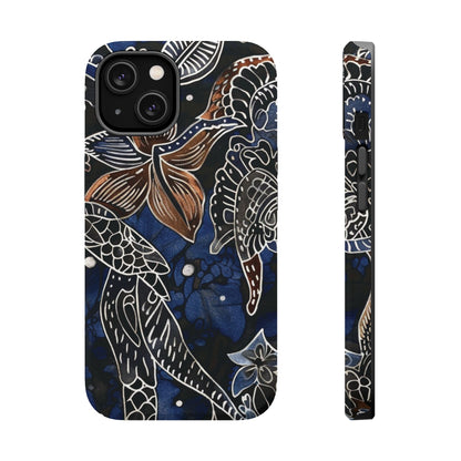 Floral Koi Phone Case — Magnetic Impact - Resistant, Navy Tattoo - Style Design - DIGITAL X