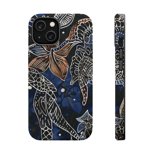 Floral Koi Phone Case — Magnetic Impact - Resistant, Navy Tattoo - Style Design - DIGITAL X