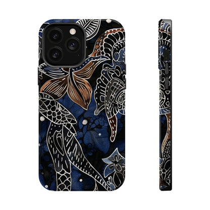 Floral Koi Phone Case — Magnetic Impact - Resistant, Navy Tattoo - Style Design - DIGITAL X