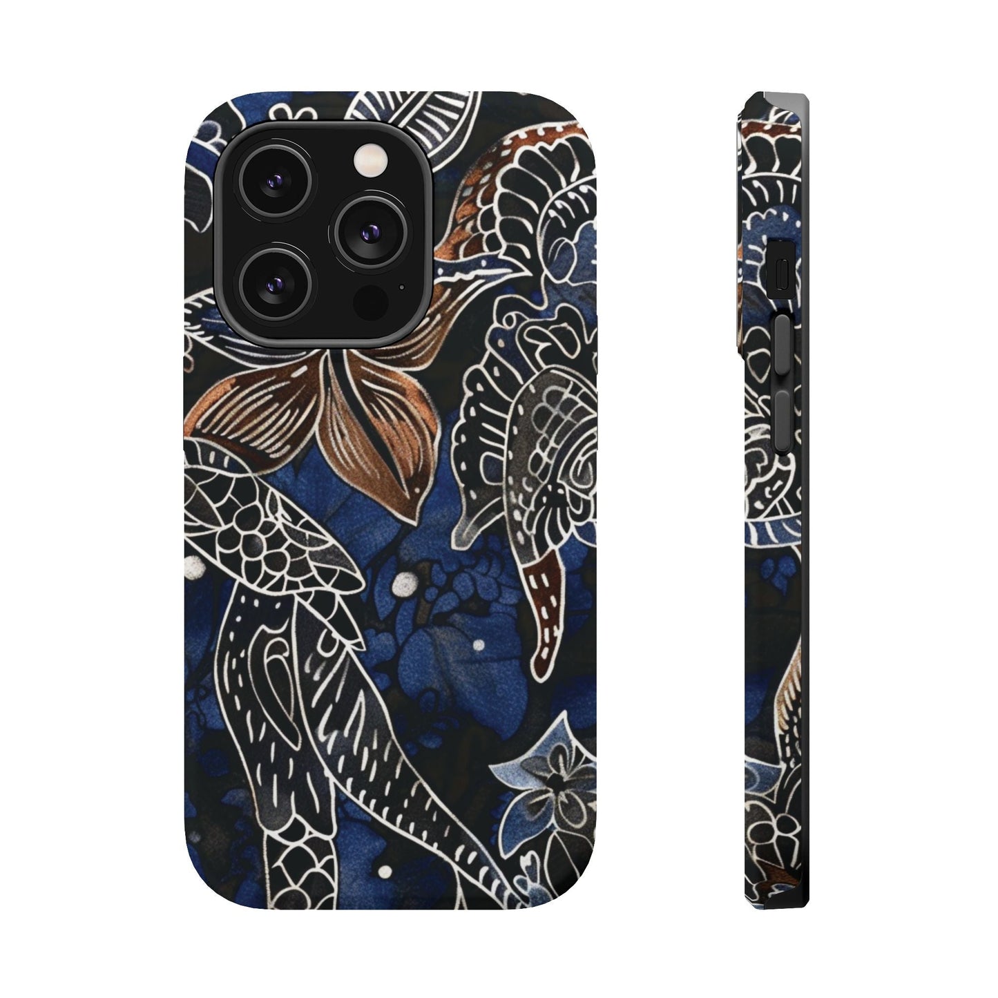 Floral Koi Phone Case — Magnetic Impact - Resistant, Navy Tattoo - Style Design - DIGITAL X