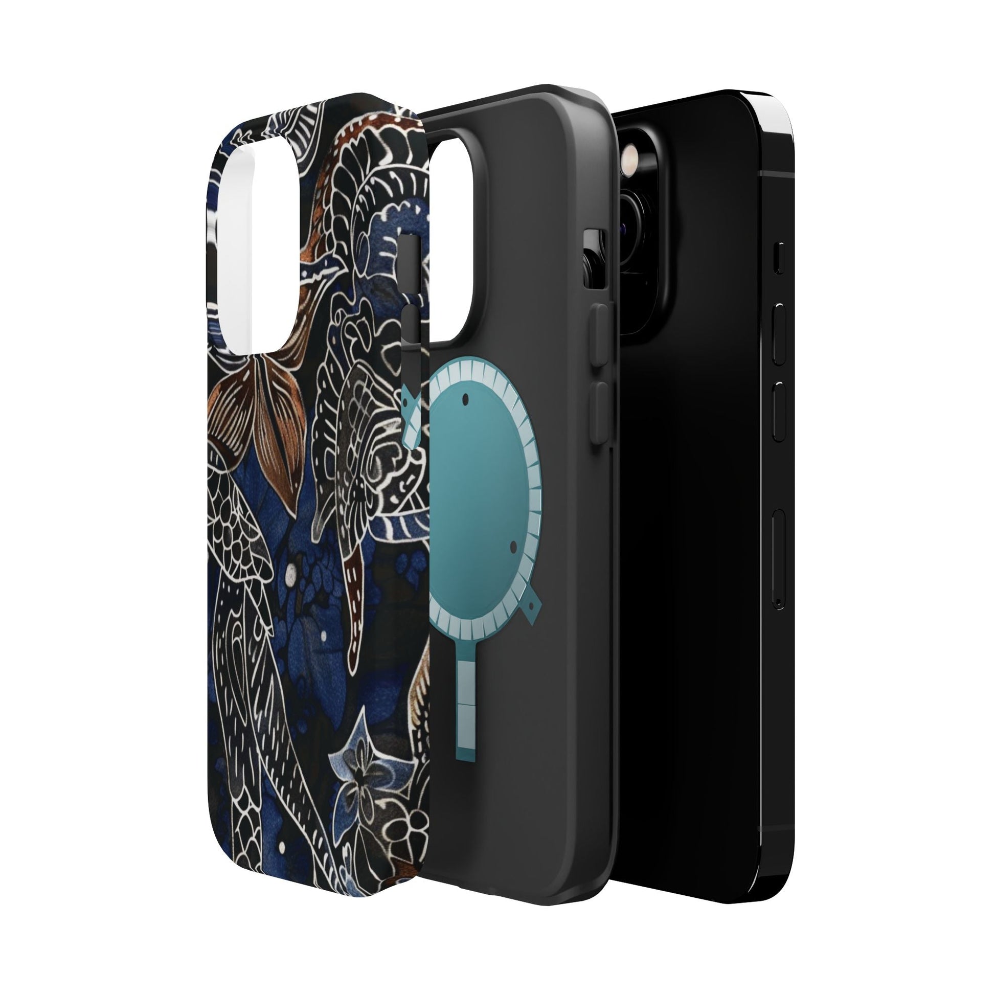 Floral Koi Phone Case — Magnetic Impact - Resistant, Navy Tattoo - Style Design - DIGITAL X
