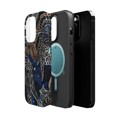 Floral Koi Phone Case — Magnetic Impact - Resistant, Navy Tattoo - Style Design - DIGITAL X