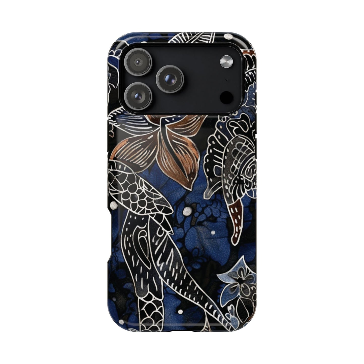 Floral Koi Phone Case — Magnetic Impact - Resistant, Navy Tattoo - Style Design - DIGITAL X