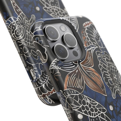 Floral Koi Phone Case — Magnetic Impact - Resistant, Navy Tattoo - Style Design - DIGITAL X