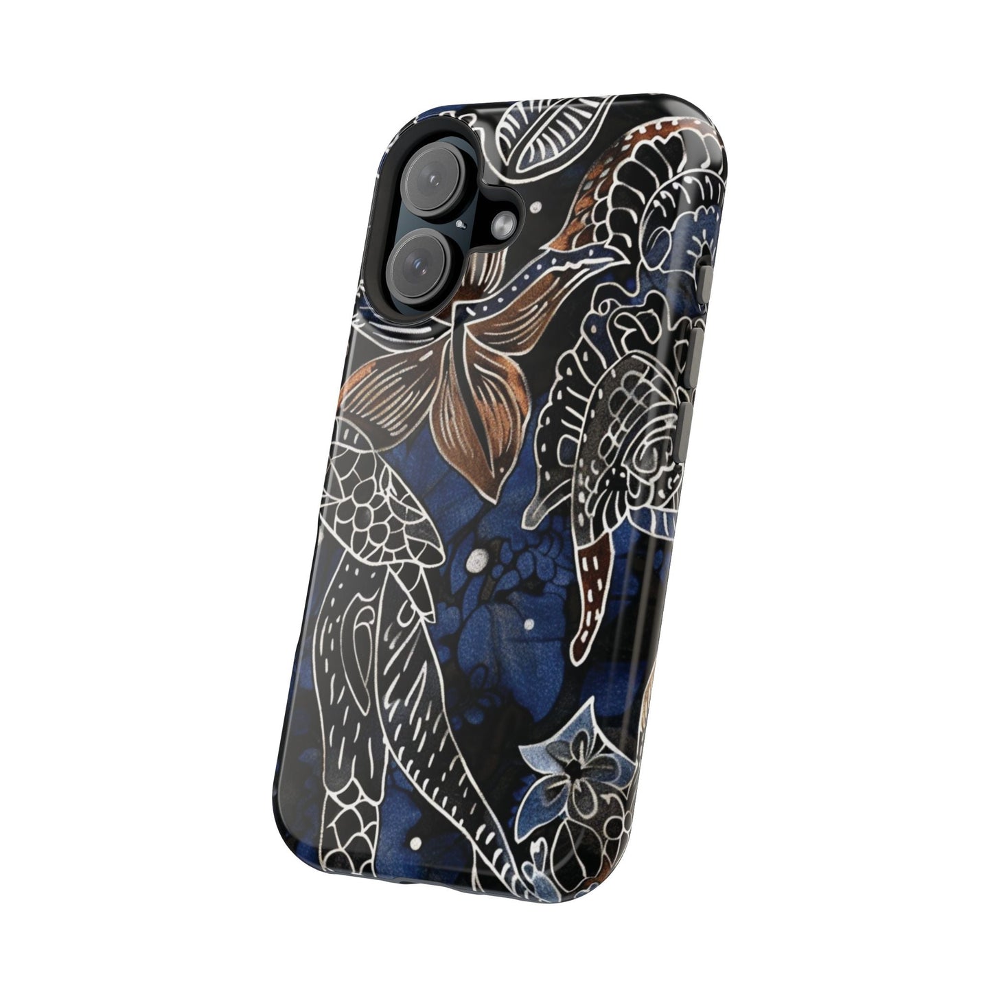 Floral Koi Phone Case — Magnetic Impact - Resistant, Navy Tattoo - Style Design - DIGITAL X