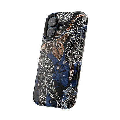 Floral Koi Phone Case — Magnetic Impact - Resistant, Navy Tattoo - Style Design - DIGITAL X