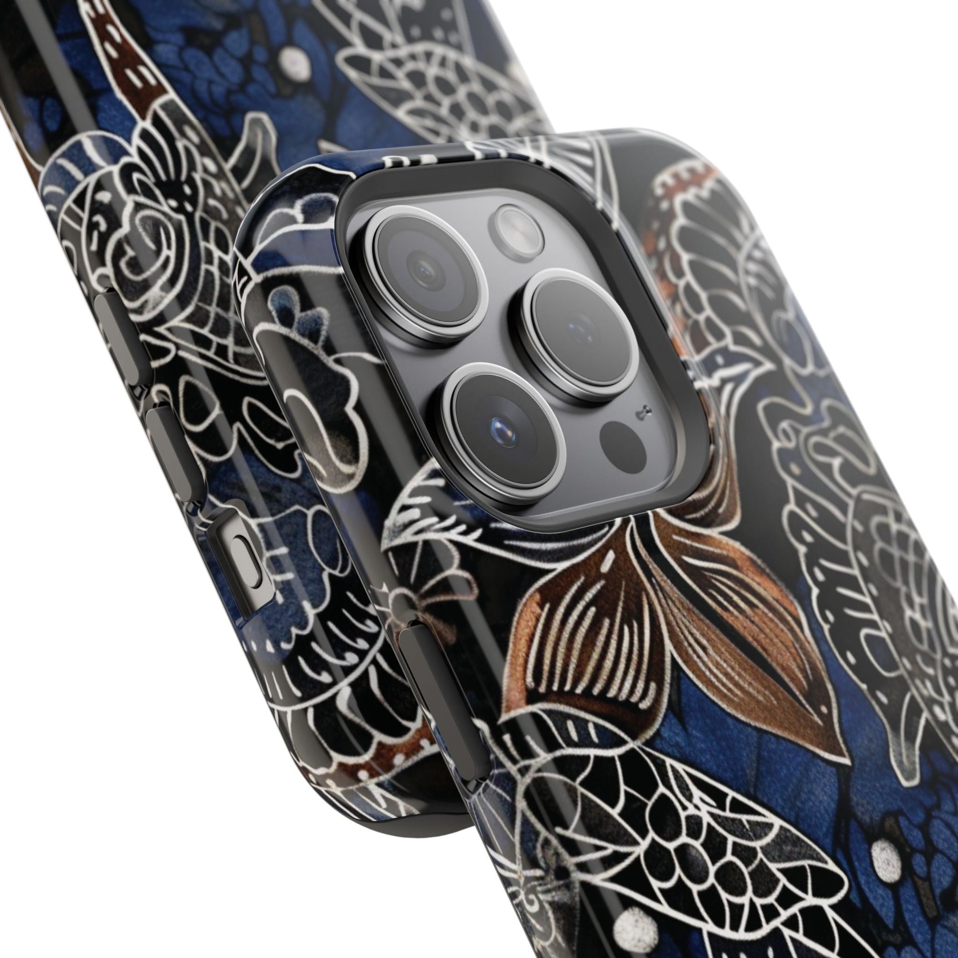 Floral Koi Phone Case — Magnetic Impact - Resistant, Navy Tattoo - Style Design - DIGITAL X