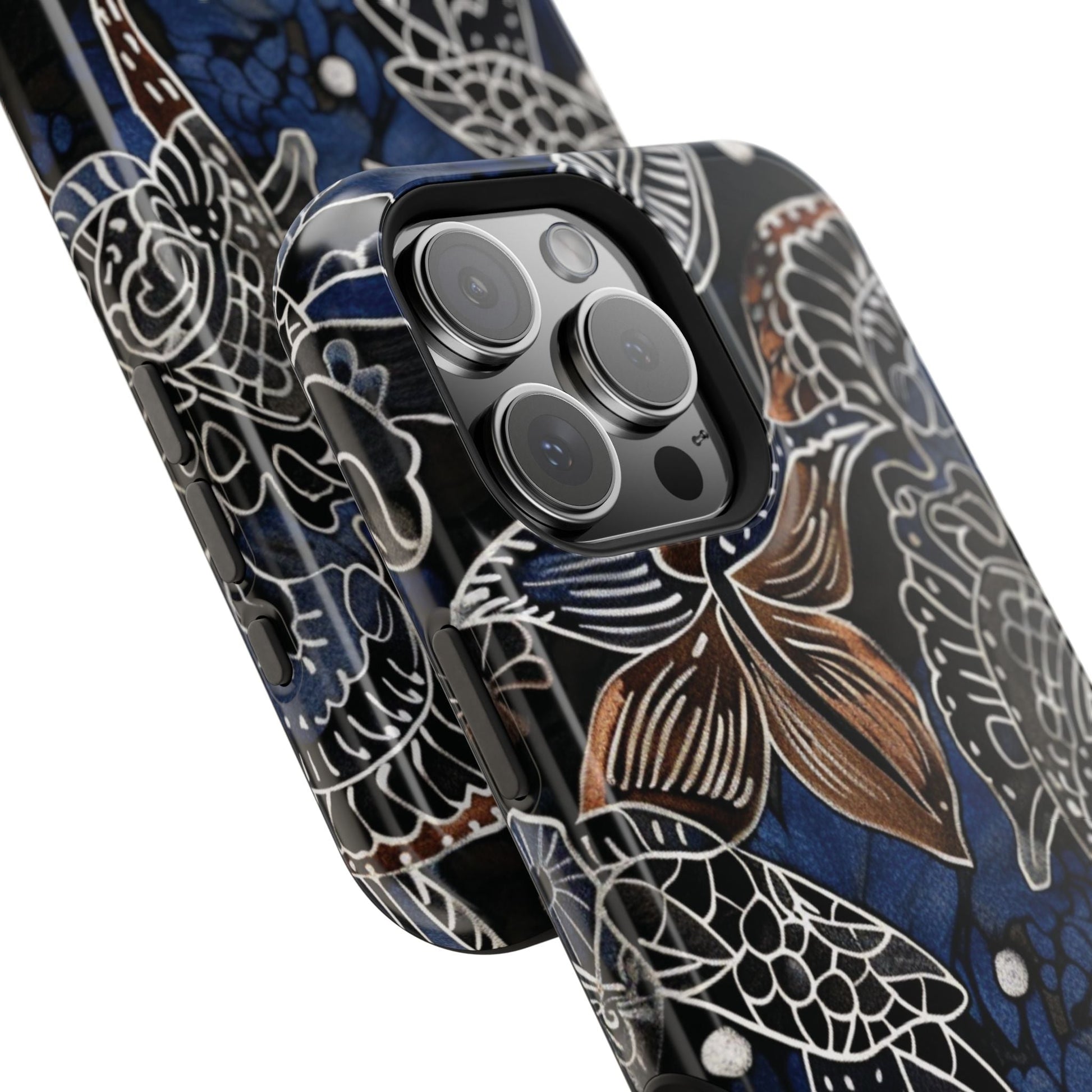 Floral Koi Phone Case — Magnetic Impact - Resistant, Navy Tattoo - Style Design - DIGITAL X