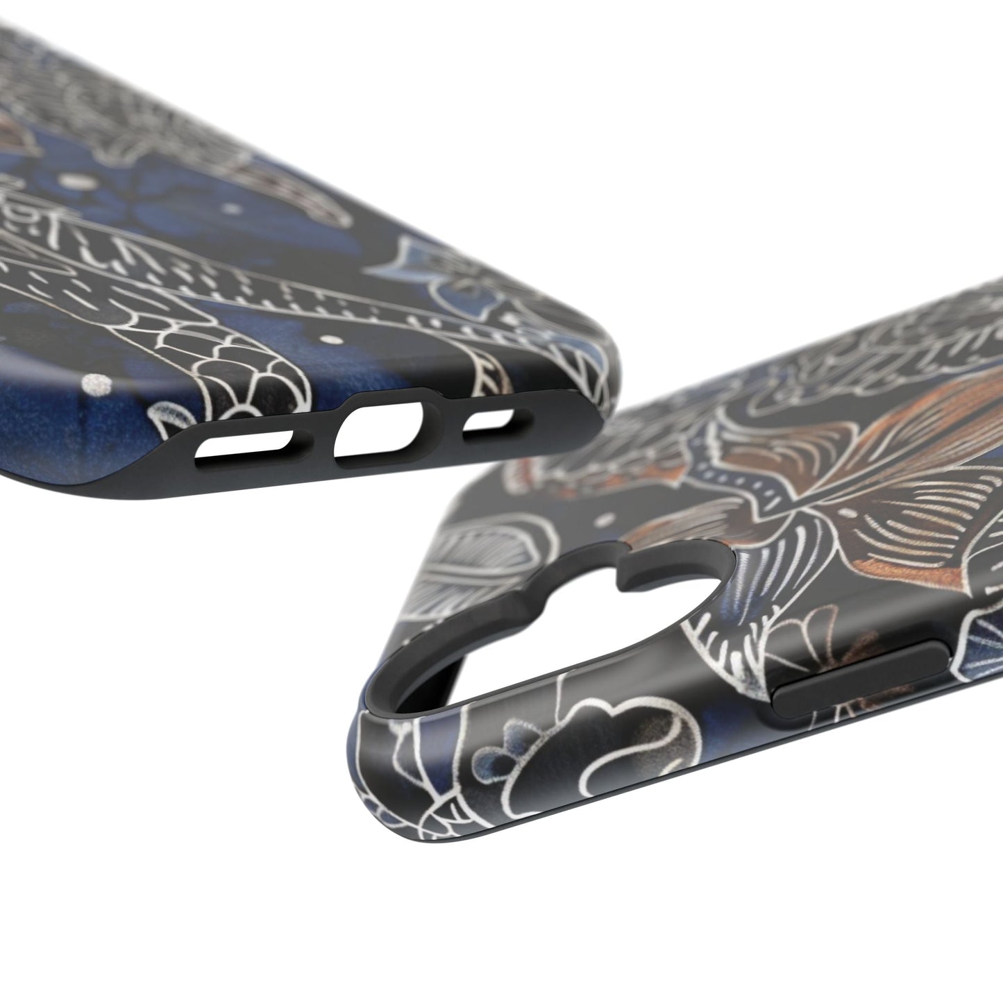 Floral Koi Phone Case — Magnetic Impact - Resistant, Navy Tattoo - Style Design - DIGITAL X