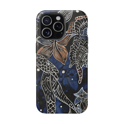 Floral Koi Phone Case — Magnetic Impact - Resistant, Navy Tattoo - Style Design - DIGITAL X
