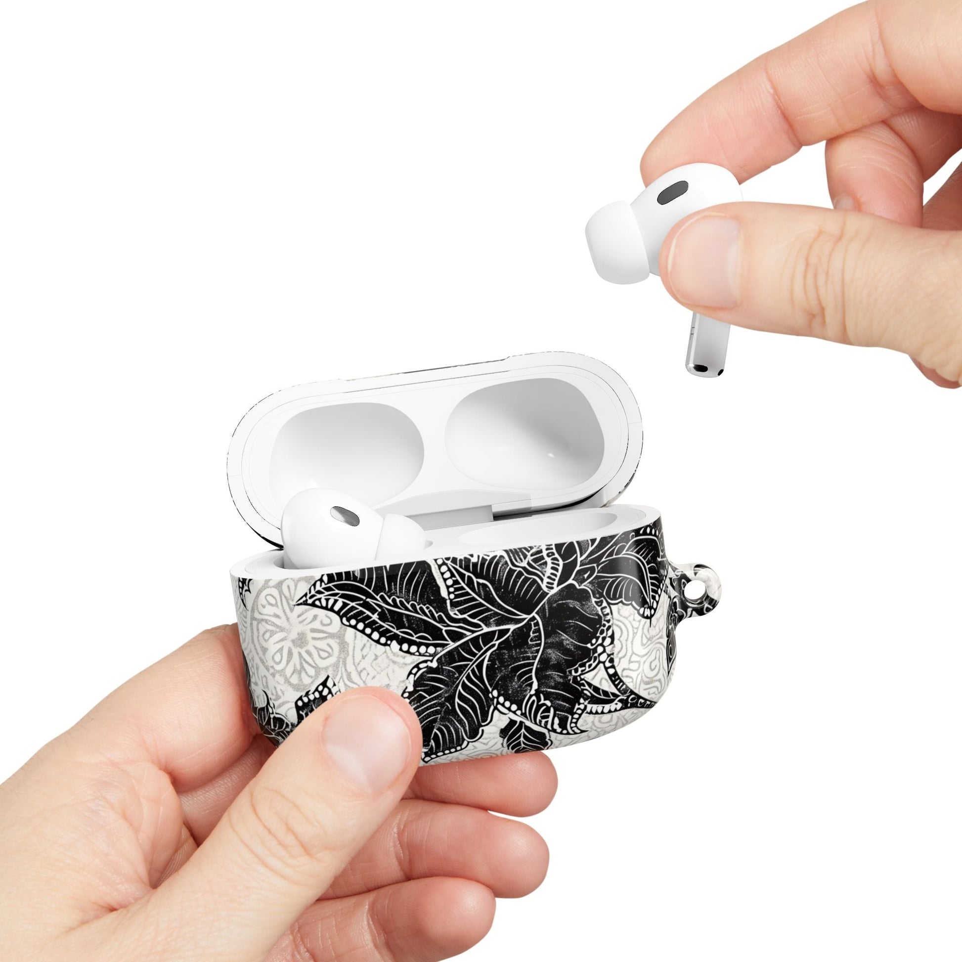 Floral Lace AirPod Case — Black & White Botanical Protective Cover - DIGITAL X