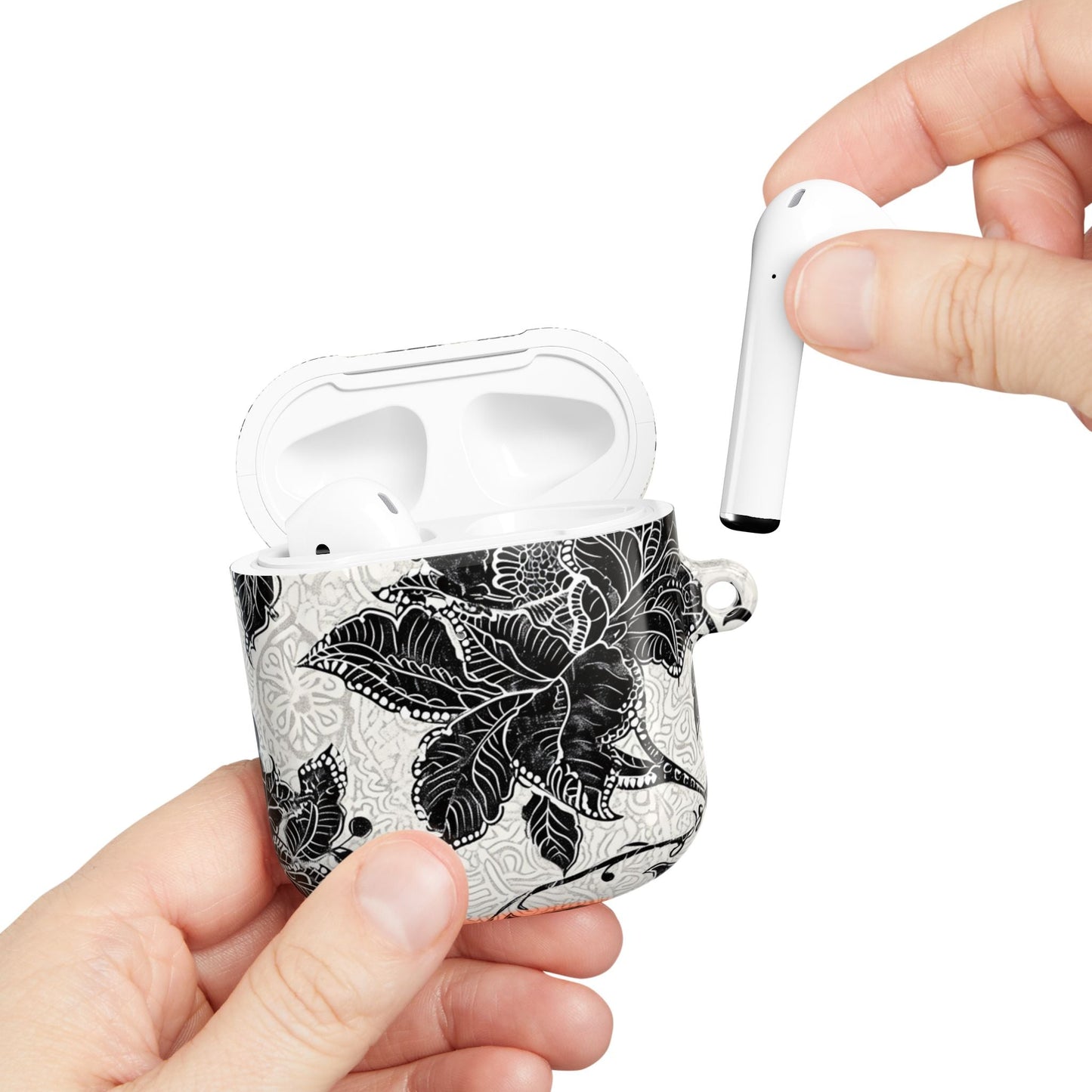 Floral Lace AirPod Case — Black & White Botanical Protective Cover - DIGITAL X