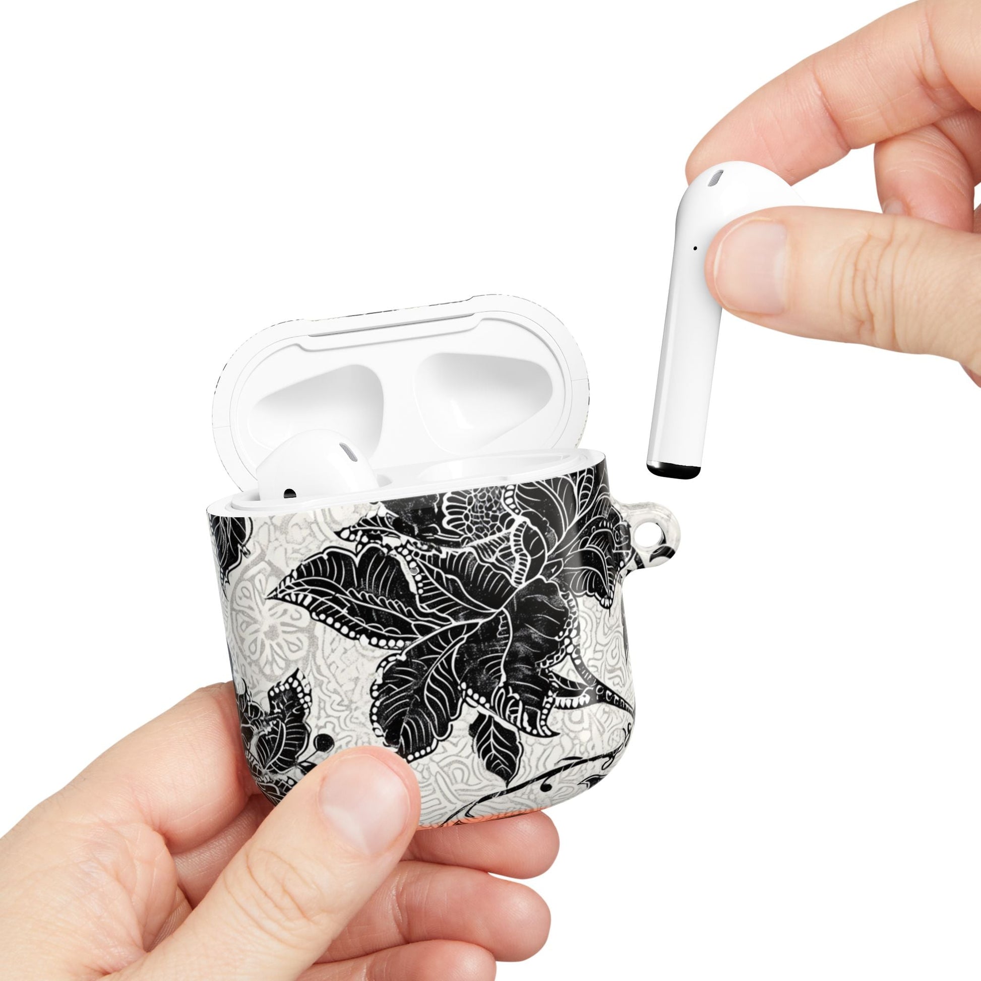 Floral Lace AirPod Case — Black & White Botanical Protective Cover - DIGITAL X