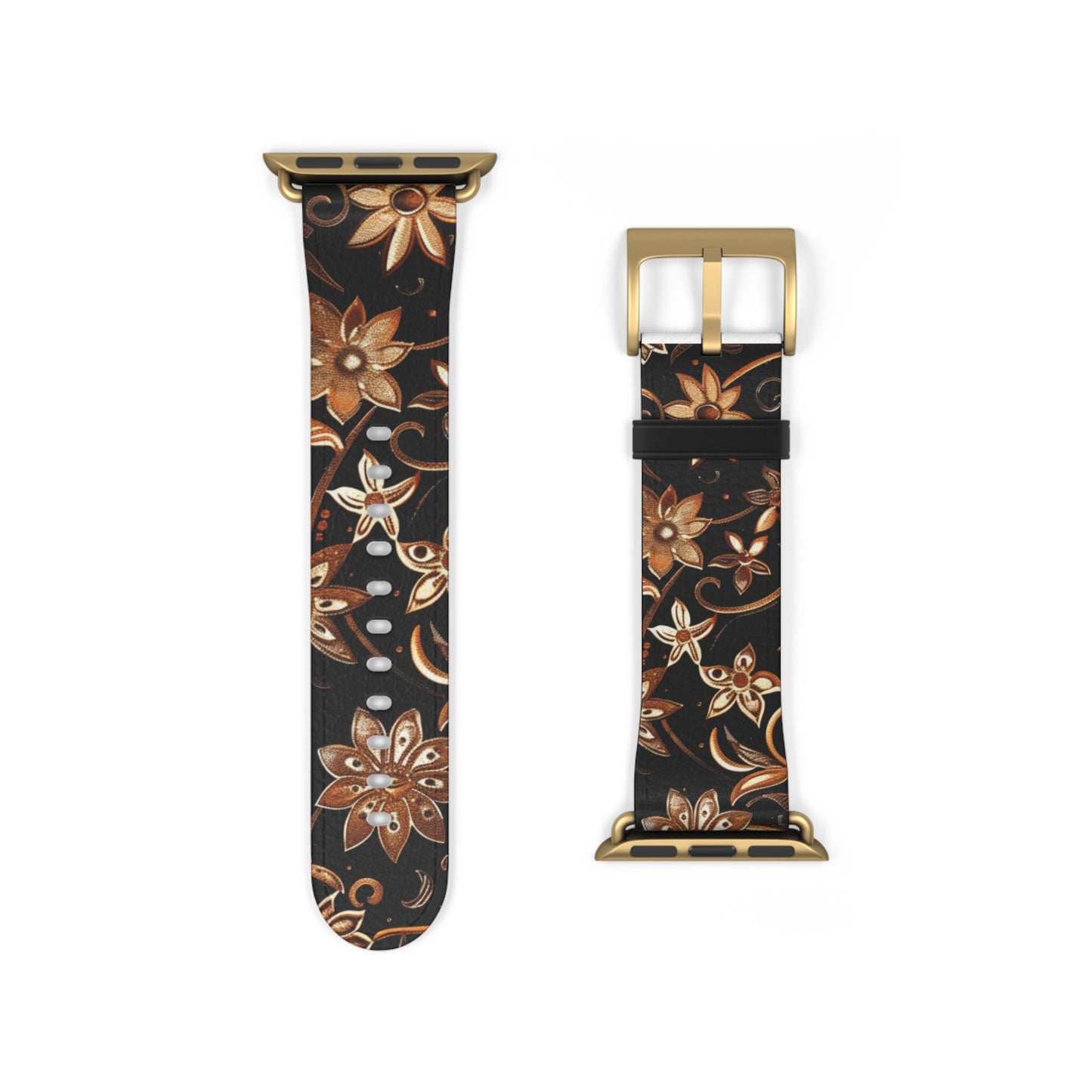 Floral Leather Watch Band — Vintage Brown Floral Pattern for Apple Watch - DIGITAL X