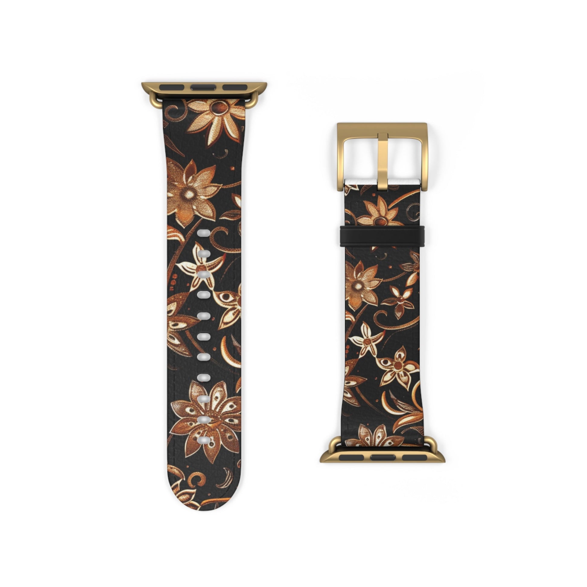Floral Leather Watch Band — Vintage Brown Floral Pattern for Apple Watch - DIGITAL X