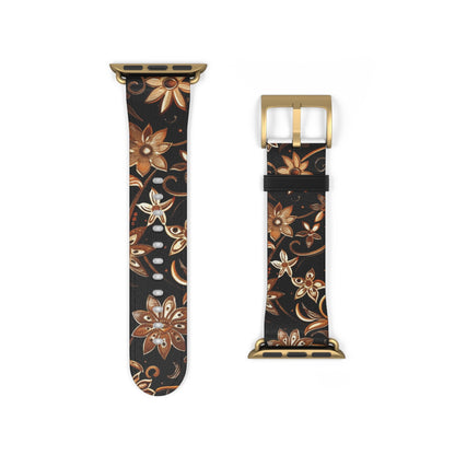Floral Leather Watch Band — Vintage Brown Floral Pattern for Apple Watch - DIGITAL X