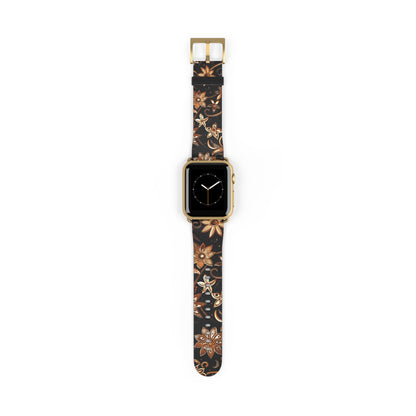 Floral Leather Watch Band — Vintage Brown Floral Pattern for Apple Watch - DIGITAL X