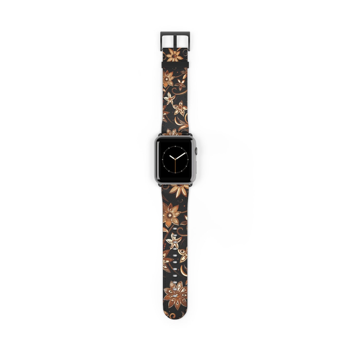 Floral Leather Watch Band — Vintage Brown Floral Pattern for Apple Watch - DIGITAL X