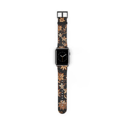 Floral Leather Watch Band — Vintage Brown Floral Pattern for Apple Watch - DIGITAL X
